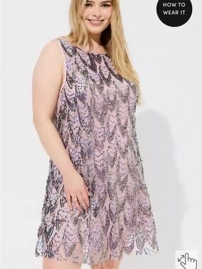 NWT torrid Mini Sequin Mesh Shift Dress in Purple
